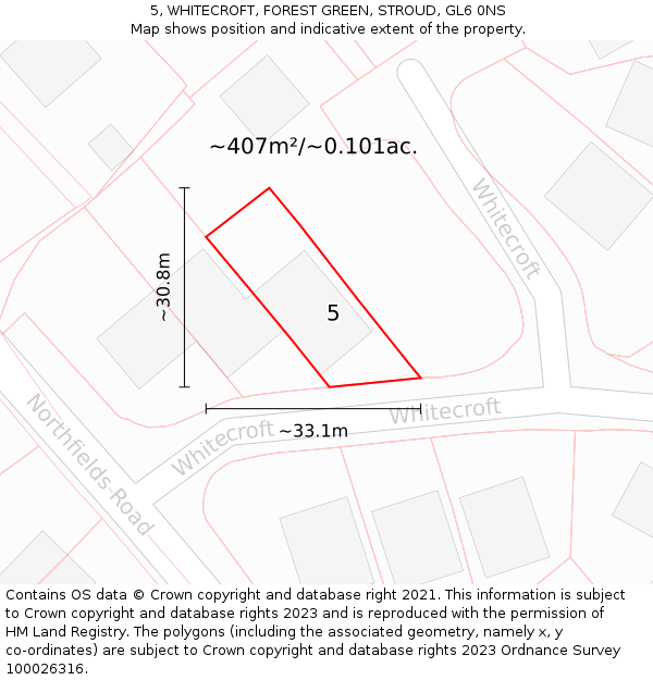 5, WHITECROFT, FOREST GREEN, STROUD, GL6 0NS: Plot and title map