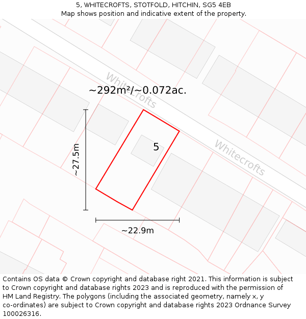 5, WHITECROFTS, STOTFOLD, HITCHIN, SG5 4EB: Plot and title map