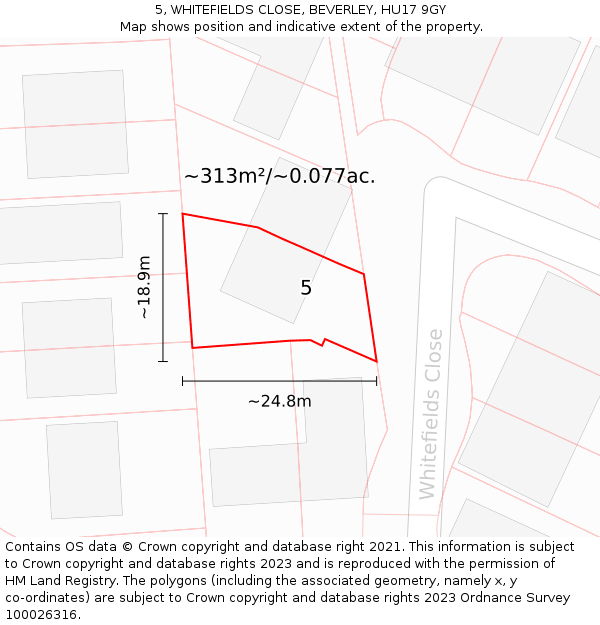 5, WHITEFIELDS CLOSE, BEVERLEY, HU17 9GY: Plot and title map