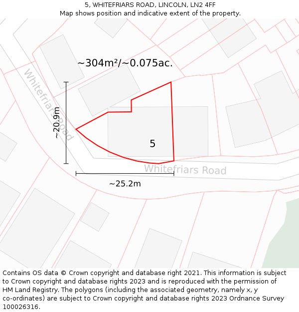 5, WHITEFRIARS ROAD, LINCOLN, LN2 4FF: Plot and title map