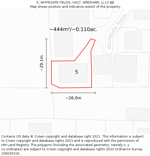 5, WHITEGATE FIELDS, HOLT, WREXHAM, LL13 9JE: Plot and title map