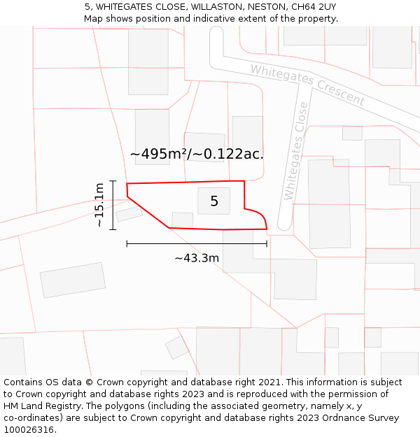 5, WHITEGATES CLOSE, WILLASTON, NESTON, CH64 2UY: Plot and title map