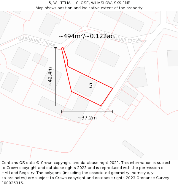 5, WHITEHALL CLOSE, WILMSLOW, SK9 1NP: Plot and title map