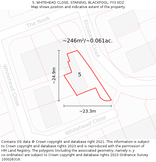 5, WHITEHEAD CLOSE, STAINING, BLACKPOOL, FY3 0DZ: Plot and title map