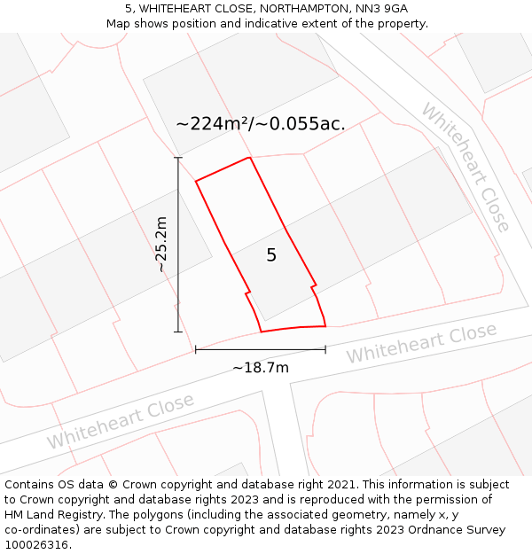 5, WHITEHEART CLOSE, NORTHAMPTON, NN3 9GA: Plot and title map