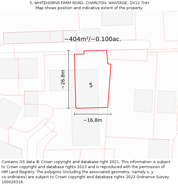 5, WHITEHORNS FARM ROAD, CHARLTON, WANTAGE, OX12 7HH: Plot and title map