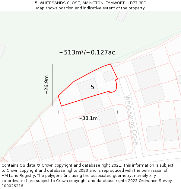 5, WHITESANDS CLOSE, AMINGTON, TAMWORTH, B77 3RD: Plot and title map