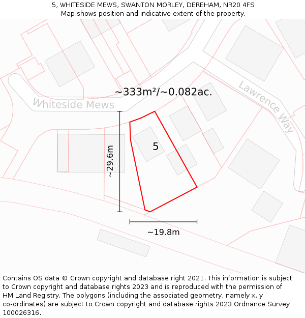 5, WHITESIDE MEWS, SWANTON MORLEY, DEREHAM, NR20 4FS: Plot and title map