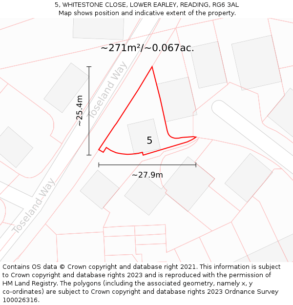 5, WHITESTONE CLOSE, LOWER EARLEY, READING, RG6 3AL: Plot and title map