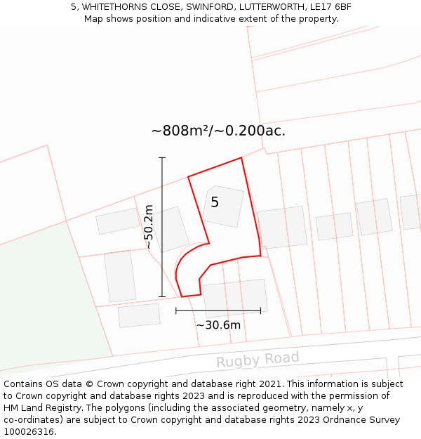 5, WHITETHORNS CLOSE, SWINFORD, LUTTERWORTH, LE17 6BF: Plot and title map