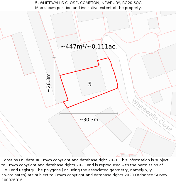 5, WHITEWALLS CLOSE, COMPTON, NEWBURY, RG20 6QG: Plot and title map