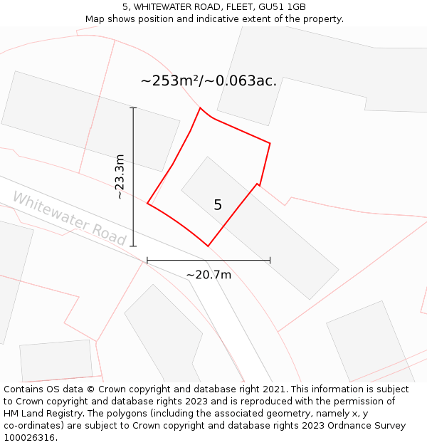 5, WHITEWATER ROAD, FLEET, GU51 1GB: Plot and title map