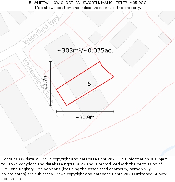 5, WHITEWILLOW CLOSE, FAILSWORTH, MANCHESTER, M35 9GG: Plot and title map