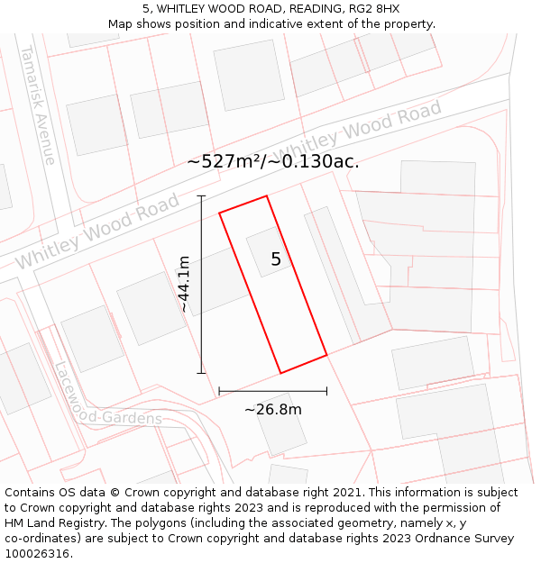 5, WHITLEY WOOD ROAD, READING, RG2 8HX: Plot and title map