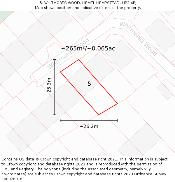 5, WHITMORES WOOD, HEMEL HEMPSTEAD, HP2 4RJ: Plot and title map