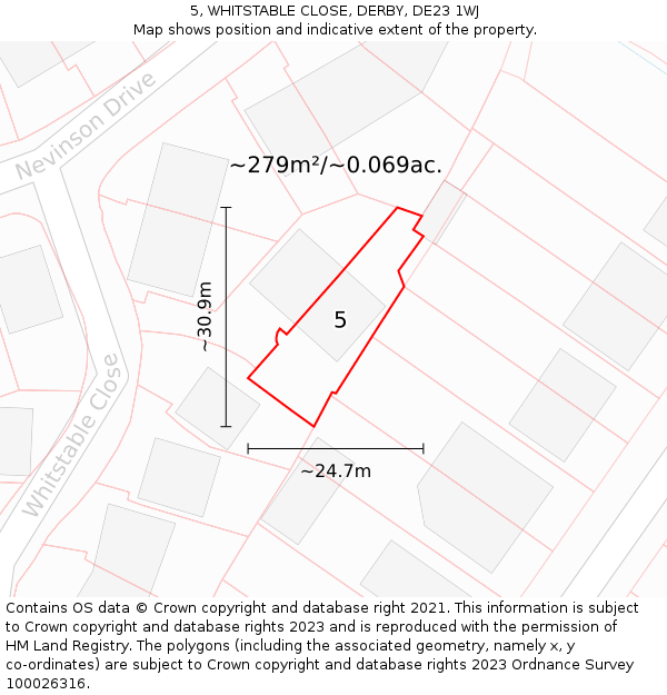 5, WHITSTABLE CLOSE, DERBY, DE23 1WJ: Plot and title map