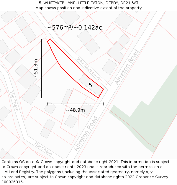 5, WHITTAKER LANE, LITTLE EATON, DERBY, DE21 5AT: Plot and title map