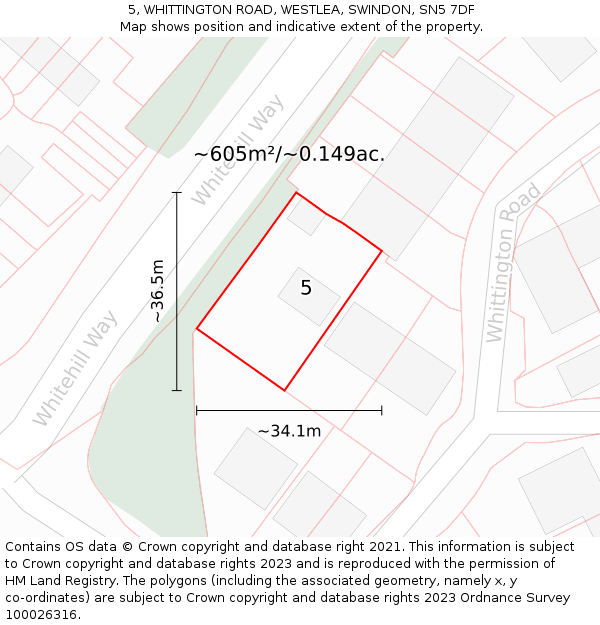 5, WHITTINGTON ROAD, WESTLEA, SWINDON, SN5 7DF: Plot and title map