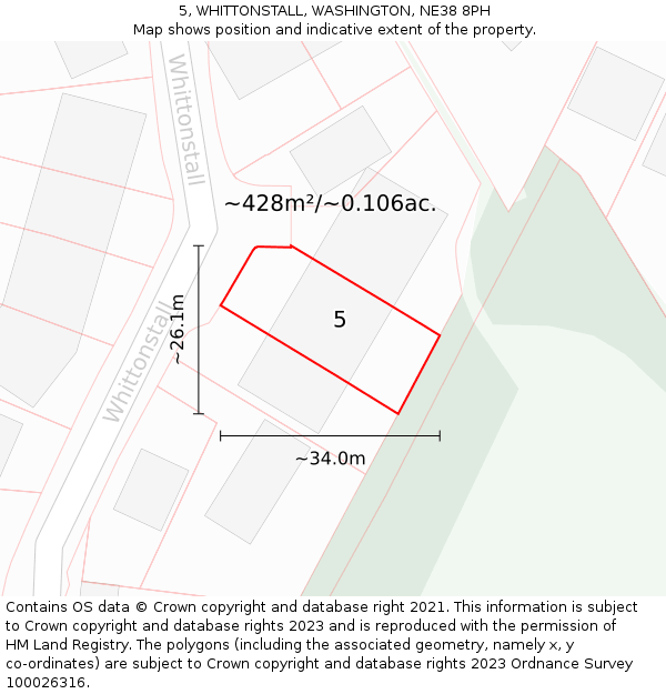 5, WHITTONSTALL, WASHINGTON, NE38 8PH: Plot and title map