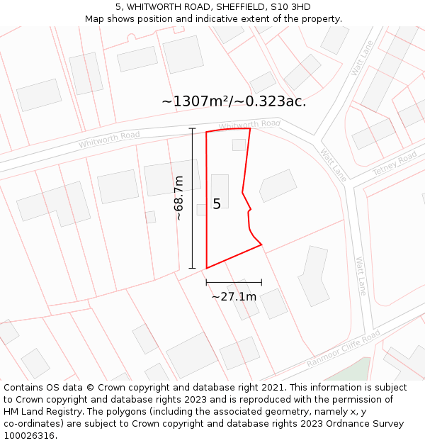 5, WHITWORTH ROAD, SHEFFIELD, S10 3HD: Plot and title map