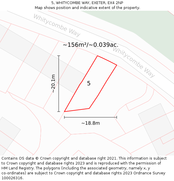 5, WHITYCOMBE WAY, EXETER, EX4 2NP: Plot and title map