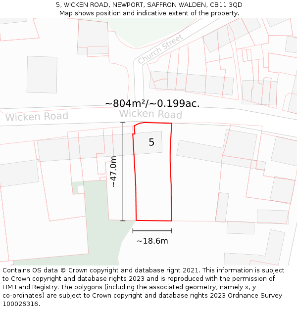 5, WICKEN ROAD, NEWPORT, SAFFRON WALDEN, CB11 3QD: Plot and title map