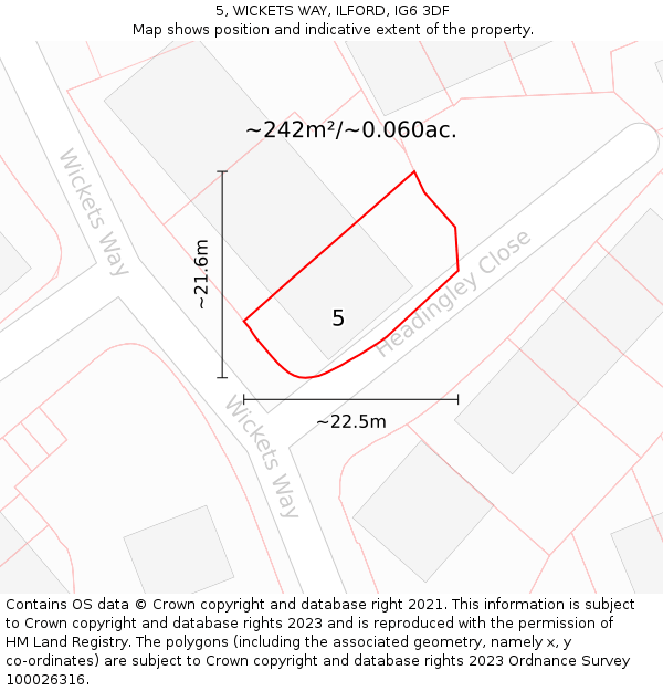 5, WICKETS WAY, ILFORD, IG6 3DF: Plot and title map