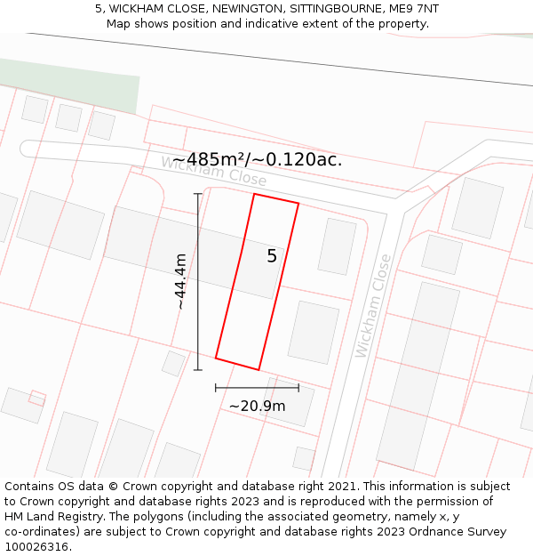 5, WICKHAM CLOSE, NEWINGTON, SITTINGBOURNE, ME9 7NT: Plot and title map