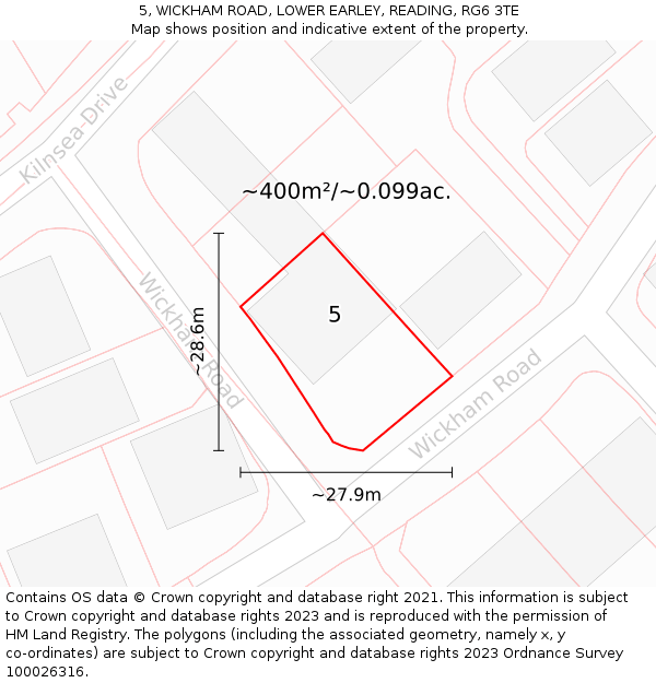 5, WICKHAM ROAD, LOWER EARLEY, READING, RG6 3TE: Plot and title map