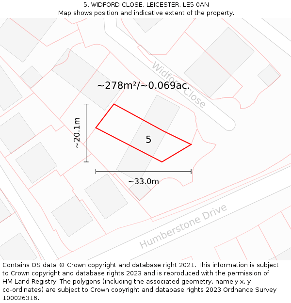 5, WIDFORD CLOSE, LEICESTER, LE5 0AN: Plot and title map