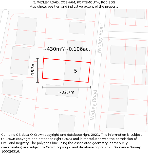 5, WIDLEY ROAD, COSHAM, PORTSMOUTH, PO6 2DS: Plot and title map
