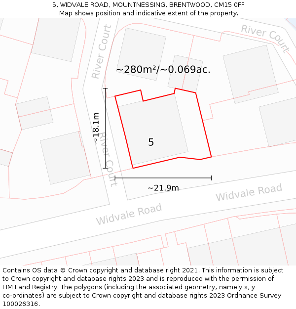 5, WIDVALE ROAD, MOUNTNESSING, BRENTWOOD, CM15 0FF: Plot and title map