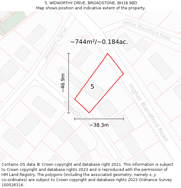 5, WIDWORTHY DRIVE, BROADSTONE, BH18 9BD: Plot and title map