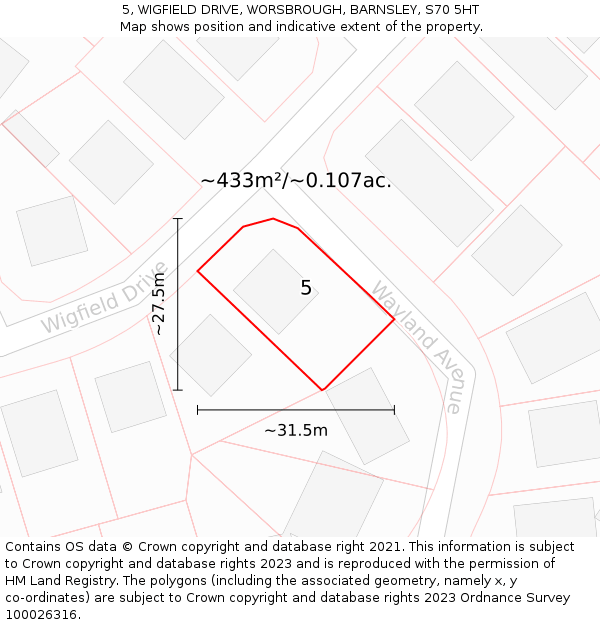 5, WIGFIELD DRIVE, WORSBROUGH, BARNSLEY, S70 5HT: Plot and title map