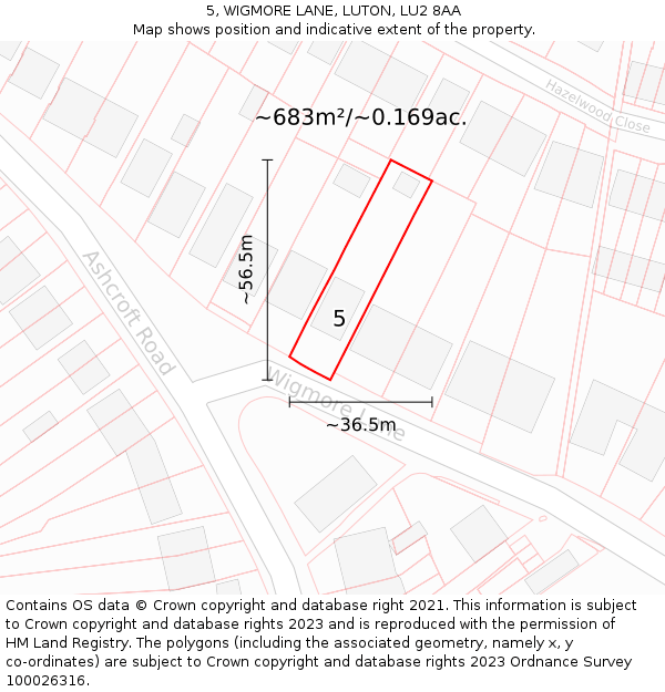 5, WIGMORE LANE, LUTON, LU2 8AA: Plot and title map