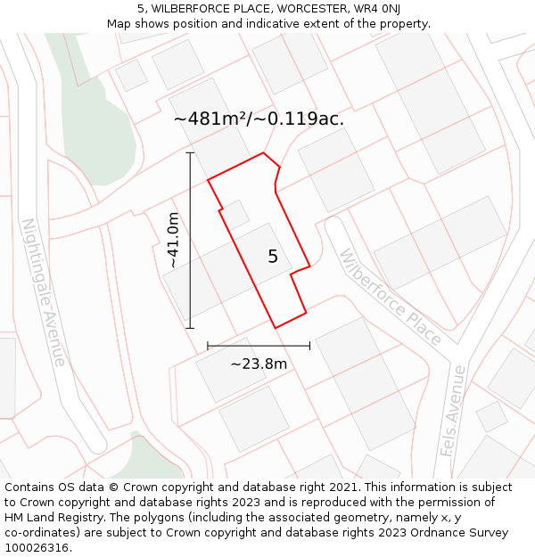 5, WILBERFORCE PLACE, WORCESTER, WR4 0NJ: Plot and title map