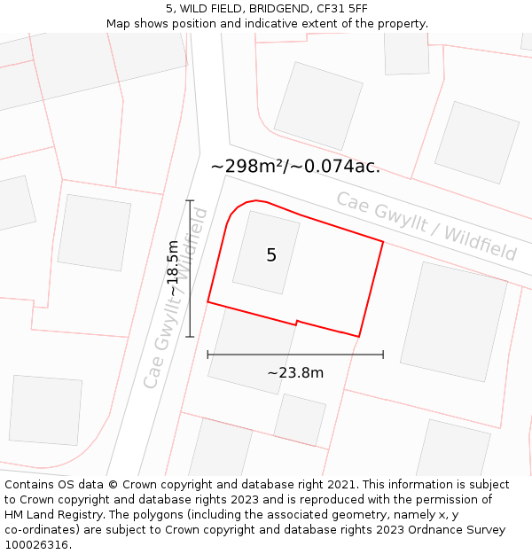 5, WILD FIELD, BRIDGEND, CF31 5FF: Plot and title map