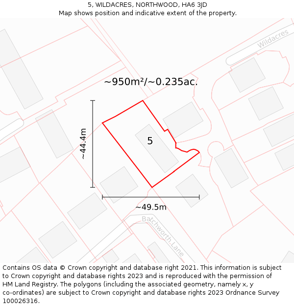 5, WILDACRES, NORTHWOOD, HA6 3JD: Plot and title map