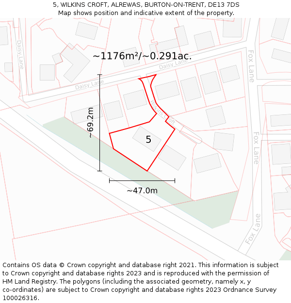 5, WILKINS CROFT, ALREWAS, BURTON-ON-TRENT, DE13 7DS: Plot and title map