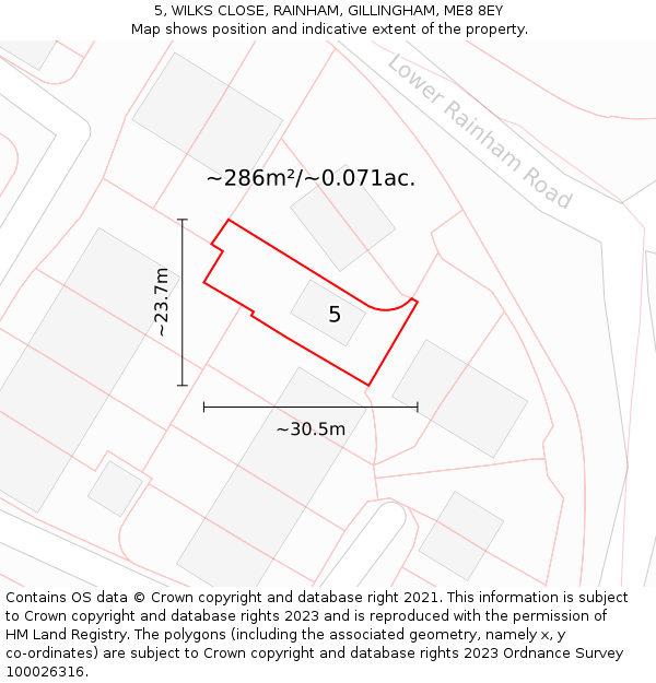 5, WILKS CLOSE, RAINHAM, GILLINGHAM, ME8 8EY: Plot and title map