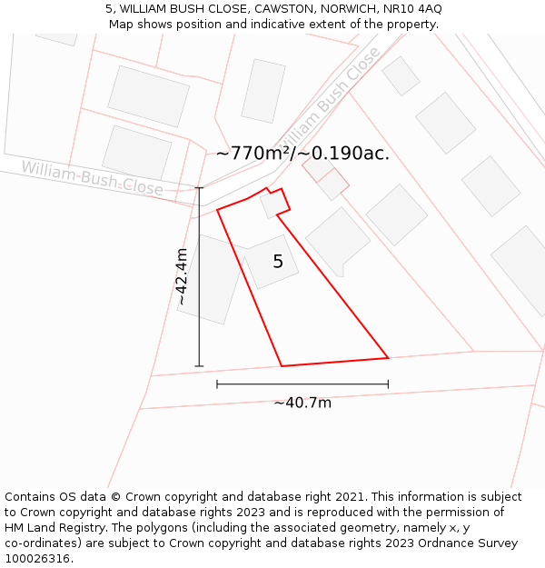 5, WILLIAM BUSH CLOSE, CAWSTON, NORWICH, NR10 4AQ: Plot and title map