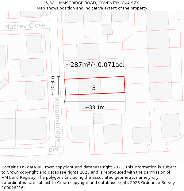 5, WILLIAMSBRIDGE ROAD, COVENTRY, CV4 9ZX: Plot and title map