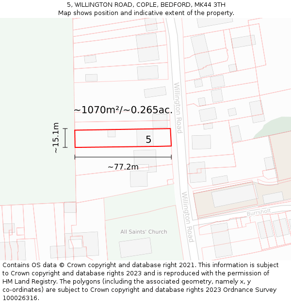 5, WILLINGTON ROAD, COPLE, BEDFORD, MK44 3TH: Plot and title map