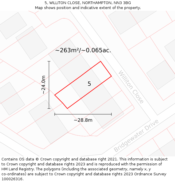 5, WILLITON CLOSE, NORTHAMPTON, NN3 3BG: Plot and title map