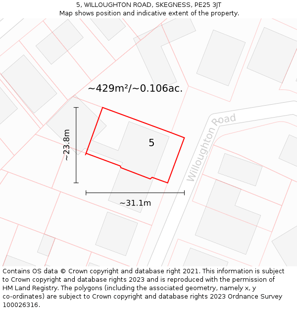 5, WILLOUGHTON ROAD, SKEGNESS, PE25 3JT: Plot and title map