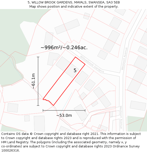 5, WILLOW BROOK GARDENS, MAYALS, SWANSEA, SA3 5EB: Plot and title map