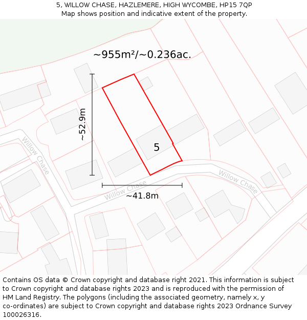 5, WILLOW CHASE, HAZLEMERE, HIGH WYCOMBE, HP15 7QP: Plot and title map