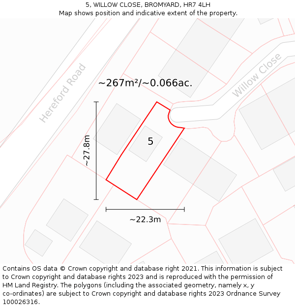 5, WILLOW CLOSE, BROMYARD, HR7 4LH: Plot and title map
