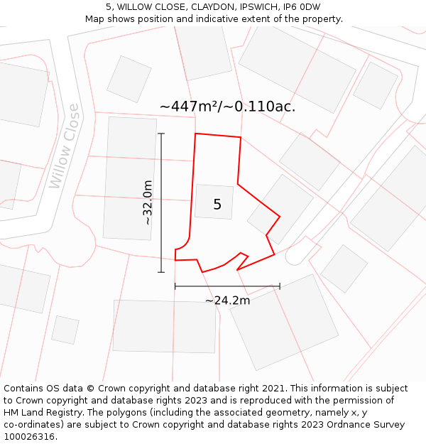 5, WILLOW CLOSE, CLAYDON, IPSWICH, IP6 0DW: Plot and title map