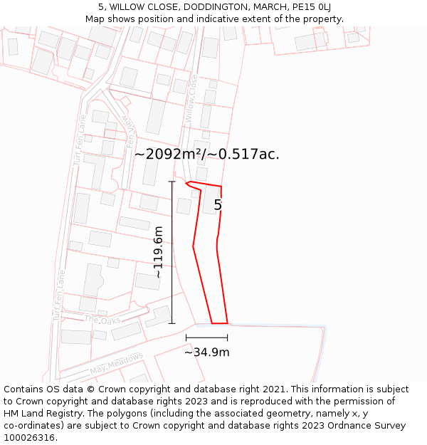 5, WILLOW CLOSE, DODDINGTON, MARCH, PE15 0LJ: Plot and title map